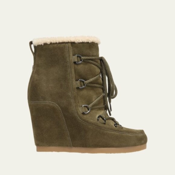NIB - Veronica Beard 'Elfred' Lace-Up Suede Shearling Booties, Army Green - Picture 2 of 4